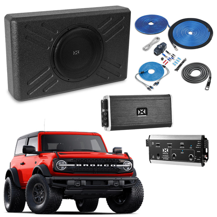 2021-up Ford Bronco Bass Package - Includes 12" 400W RMS Subwoofer, Custom Enclosure, Monoblock Amplifier, Line Out Converter and Complete Wiring Kit (PBK-FRD-BRO-G6)