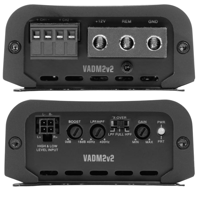 VADM2v2 600W RMS V-Series Micro Full-Range Class-D 2-Channel Amplifier (Marine Certified)