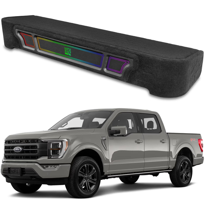 Custom Dual 12" Under-seat Ported Unloaded Subwoofer Enclosure with LED Lighting for 2009-Up Ford F-150 Super Crew and 2017-Up F-250/350 Super Duty Crew Cab Trucks | BE-FD-09F150SC-P212