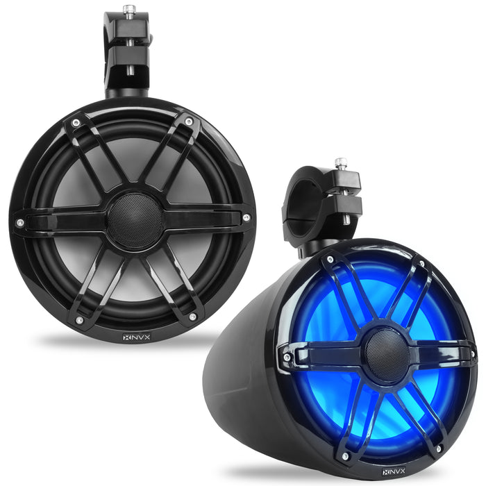 MVTSP8B 750W Peak (250W RMS) 8" V-Series 2-Way Marine Tower Speakers with LED Lighting and Swiveling Clamps (Sport Black) Pair