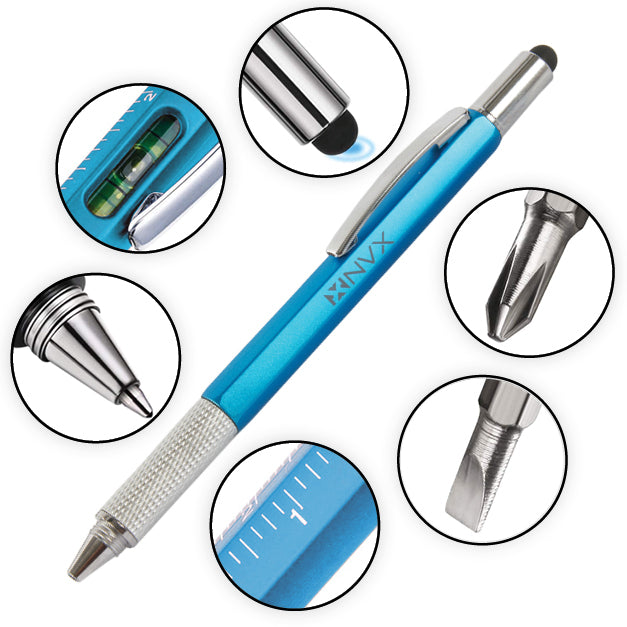 6 in 1 Multifunction Tool Pen with 5 Refills - 3 Pack Black | Blue | Silver (NAPEN3PK)