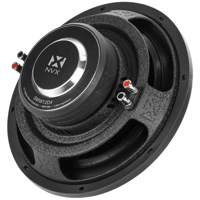 SMW12D4 800W Peak (400W RMS) S-Series Shallow-Mount 12" Dual 4-Ohm Subwoofer